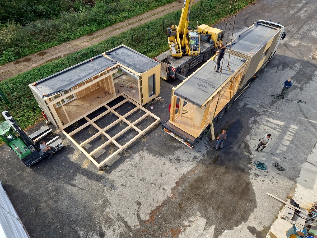 Modular houses Assembly view from drohne